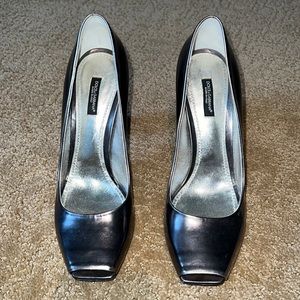 Open-toe, pewter Dolce and Gabbana chunky heel